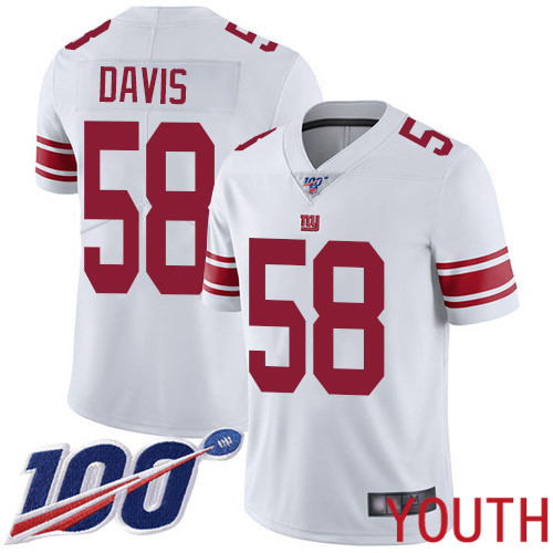 Youth New York Giants #58 Tae Davis White Vapor Untouchable Limited Player 100th Season Football NFL Jersey